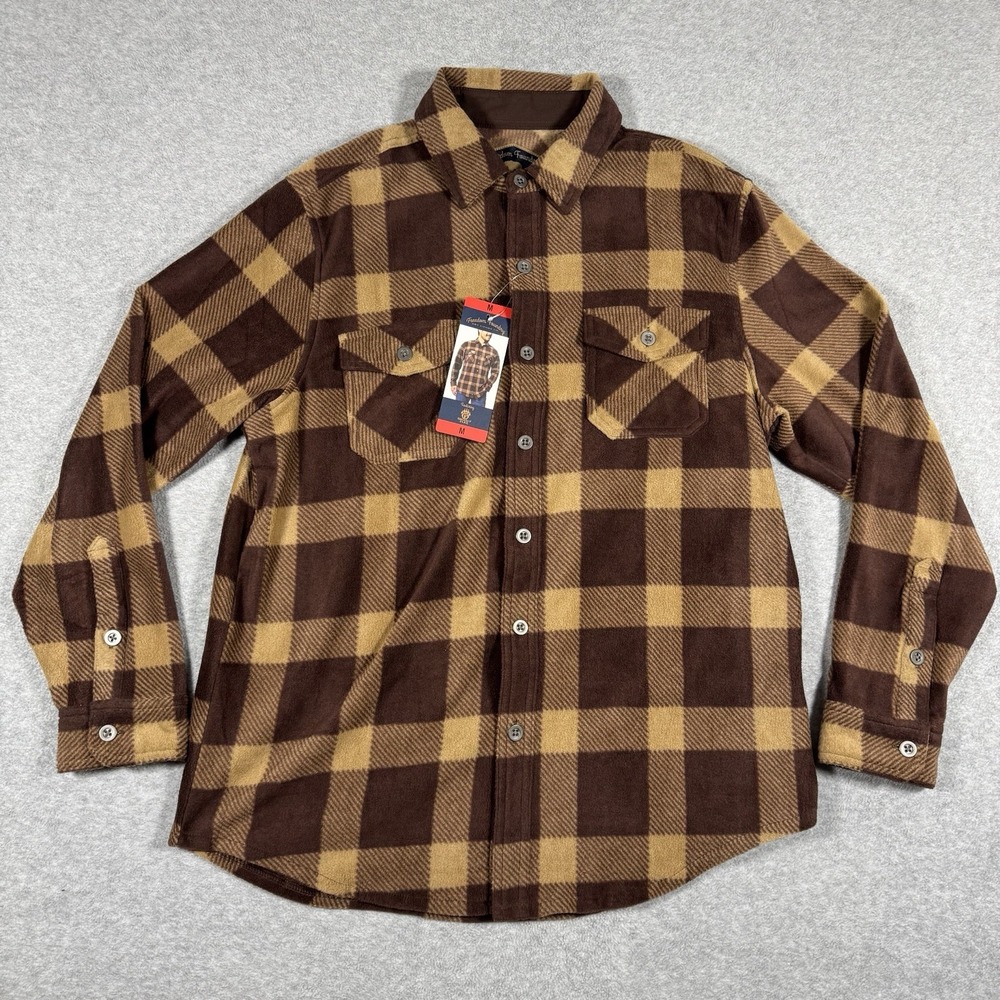 NWT Freedom Foundry Grizzly Flex Plaid Fleece Shirt Men's M Brown 4-Way Stretch